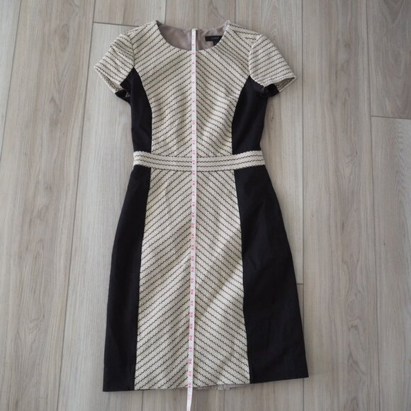 J Crew Black and Cream Chevron Panel Patterned Preppy Fitted Midi Dress Size 000 - Picture 15 of 16